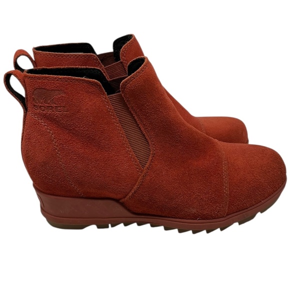 Sorel Evie Wedge Suede Ankle Pull On Boots Burnt Orange Waterproof - Picture 2 of 13